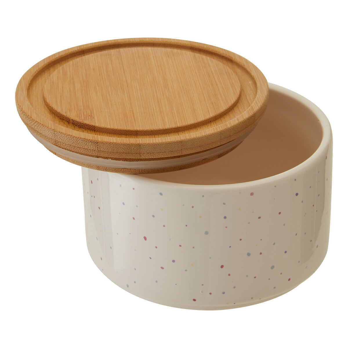 Set of 3 Wilder Speckle Stackable Canisters in Dolomite with Bamboo Lid beige, SO'HOME