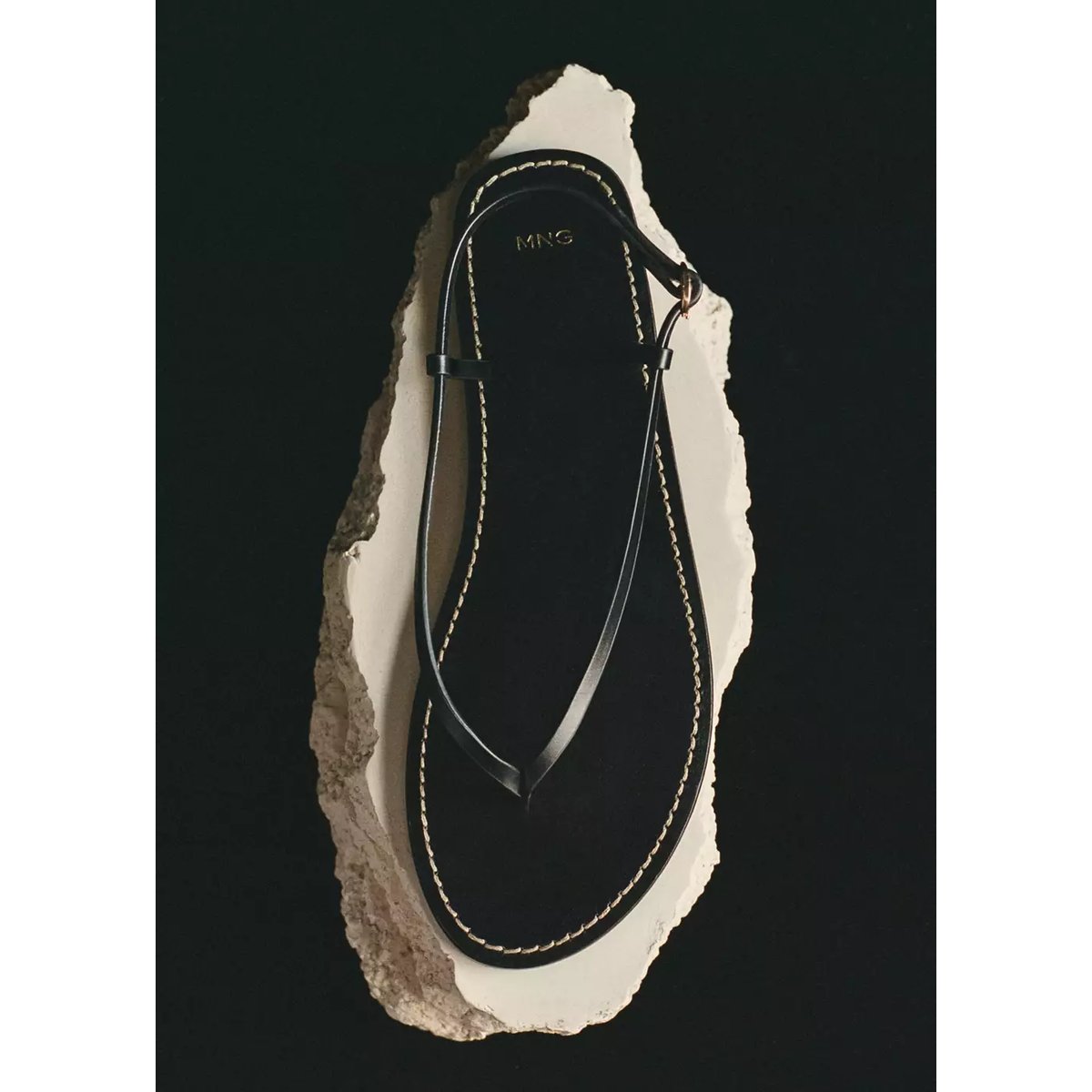 Sandales lanière cuir noir, MANGO