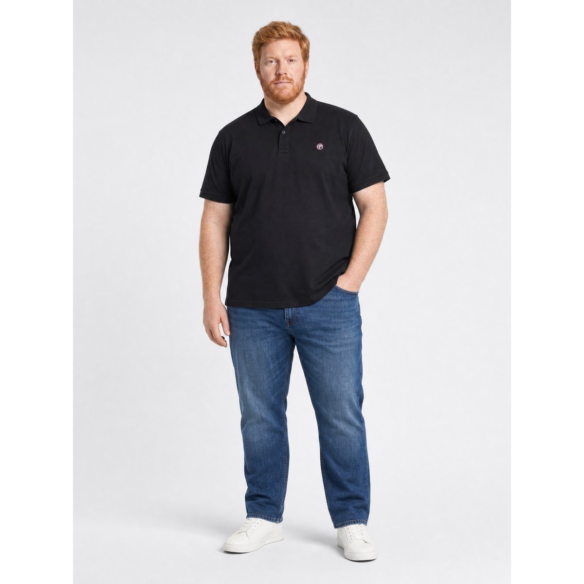 Polo grande taille en maille piquée en coton ironhouse noir black, PETROL INDUSTRIES