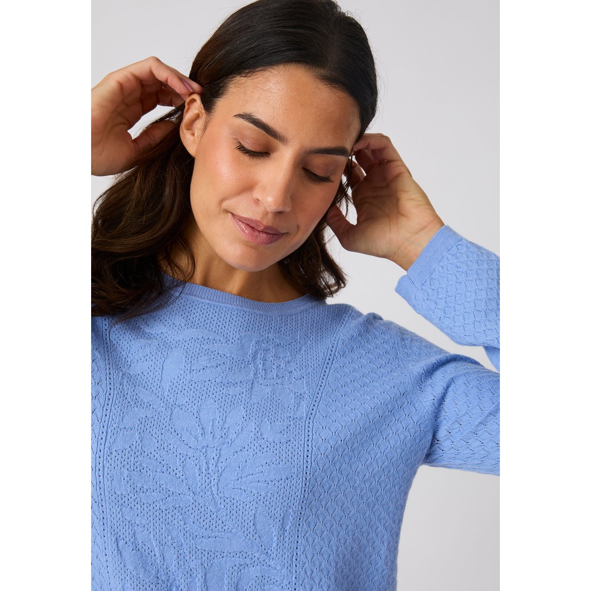 Pull jeu de maille fantaisie bleu, DAMART