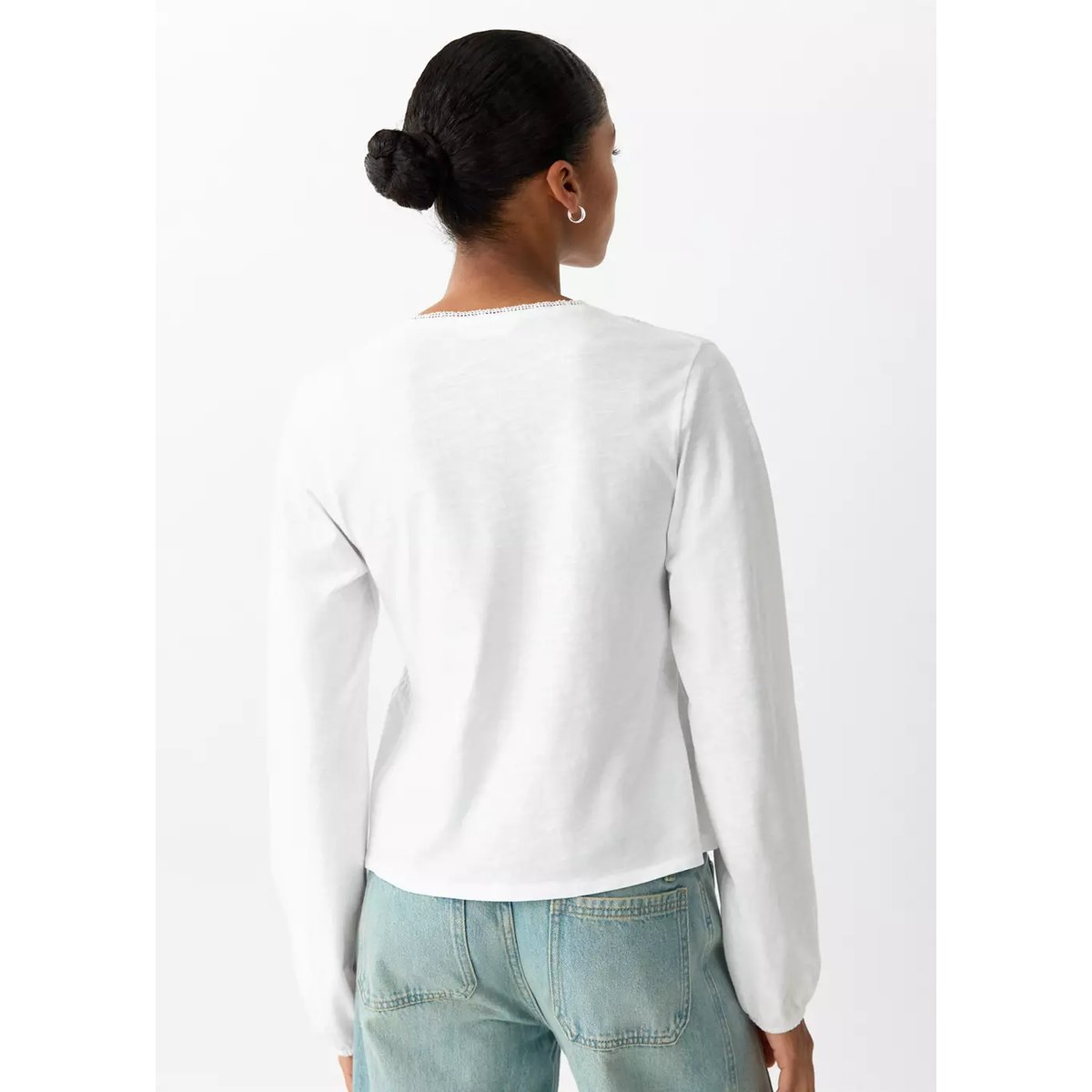 T-shirt col V froncé blanc cassé, MANGO TEEN