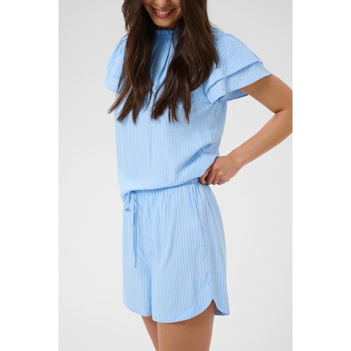 Shorts casual bleu light blue, white striped, KAFFE