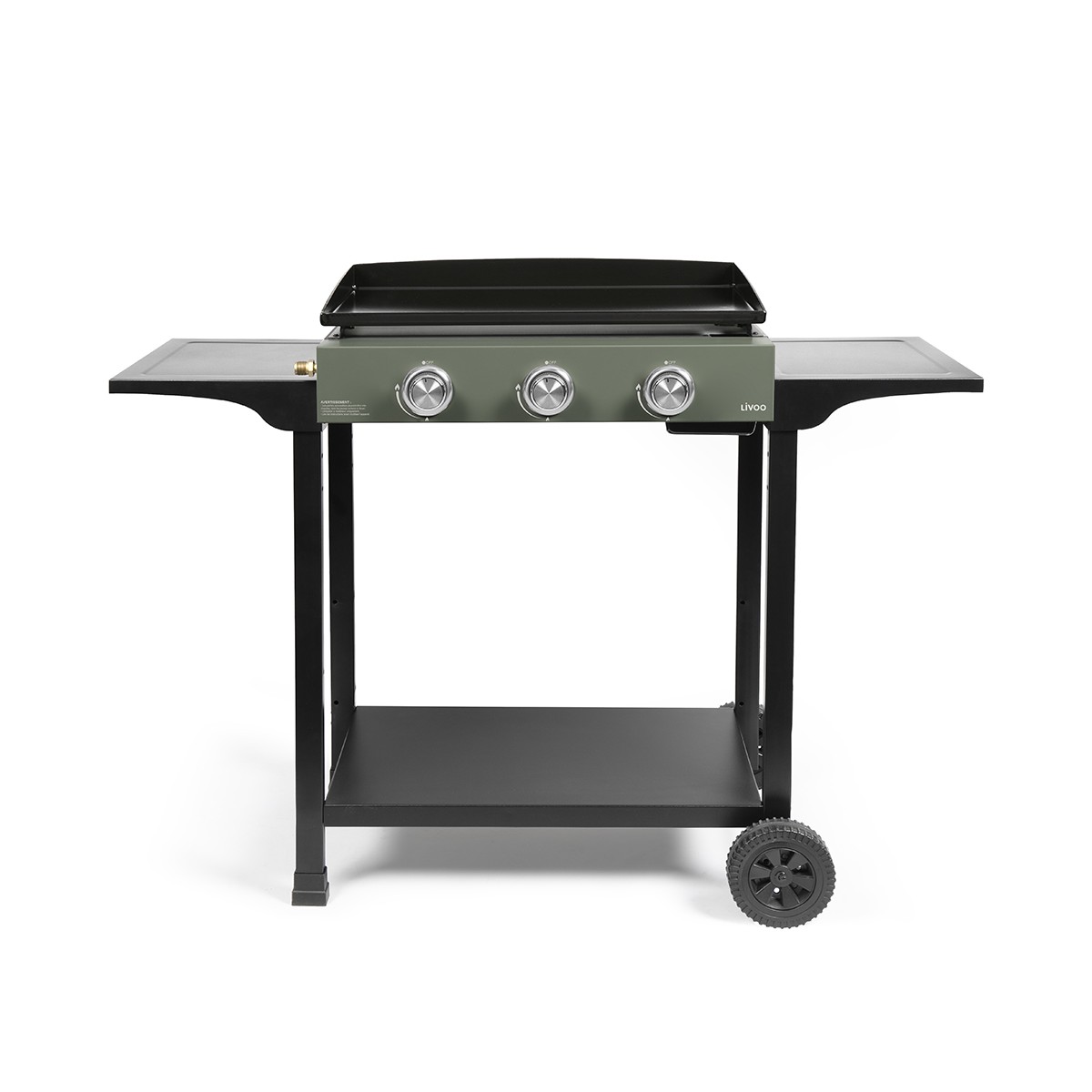 Plancha gaz 3 brûleurs sur chariot couleur unique, LIVOO
