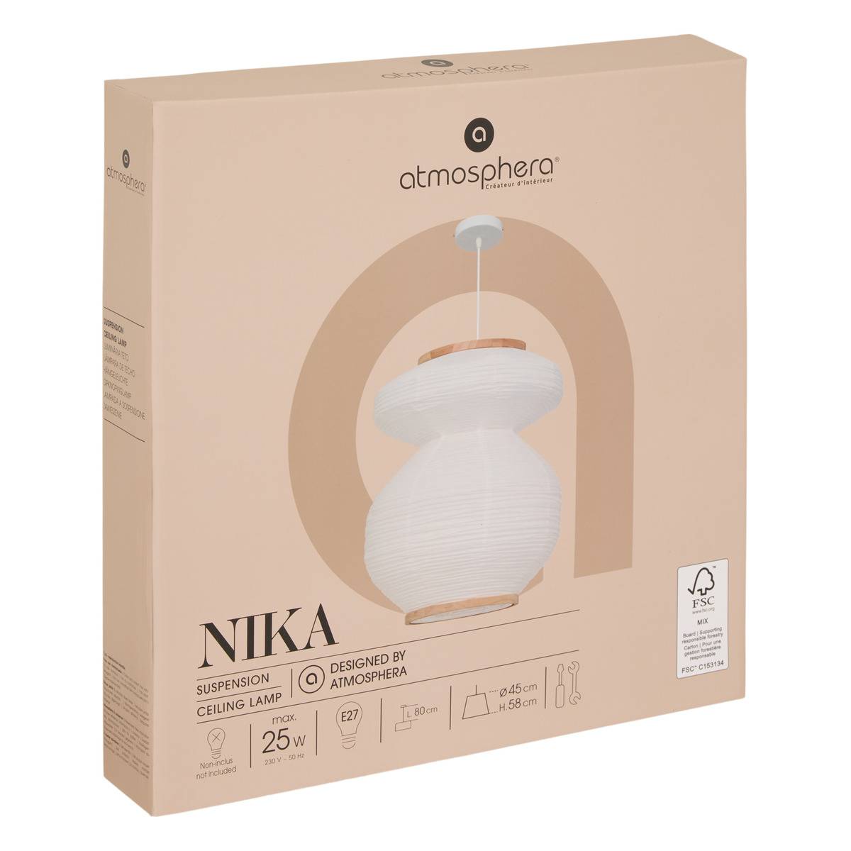 Suspension ronde en papier NIKA blanc, ATMOSPHERA