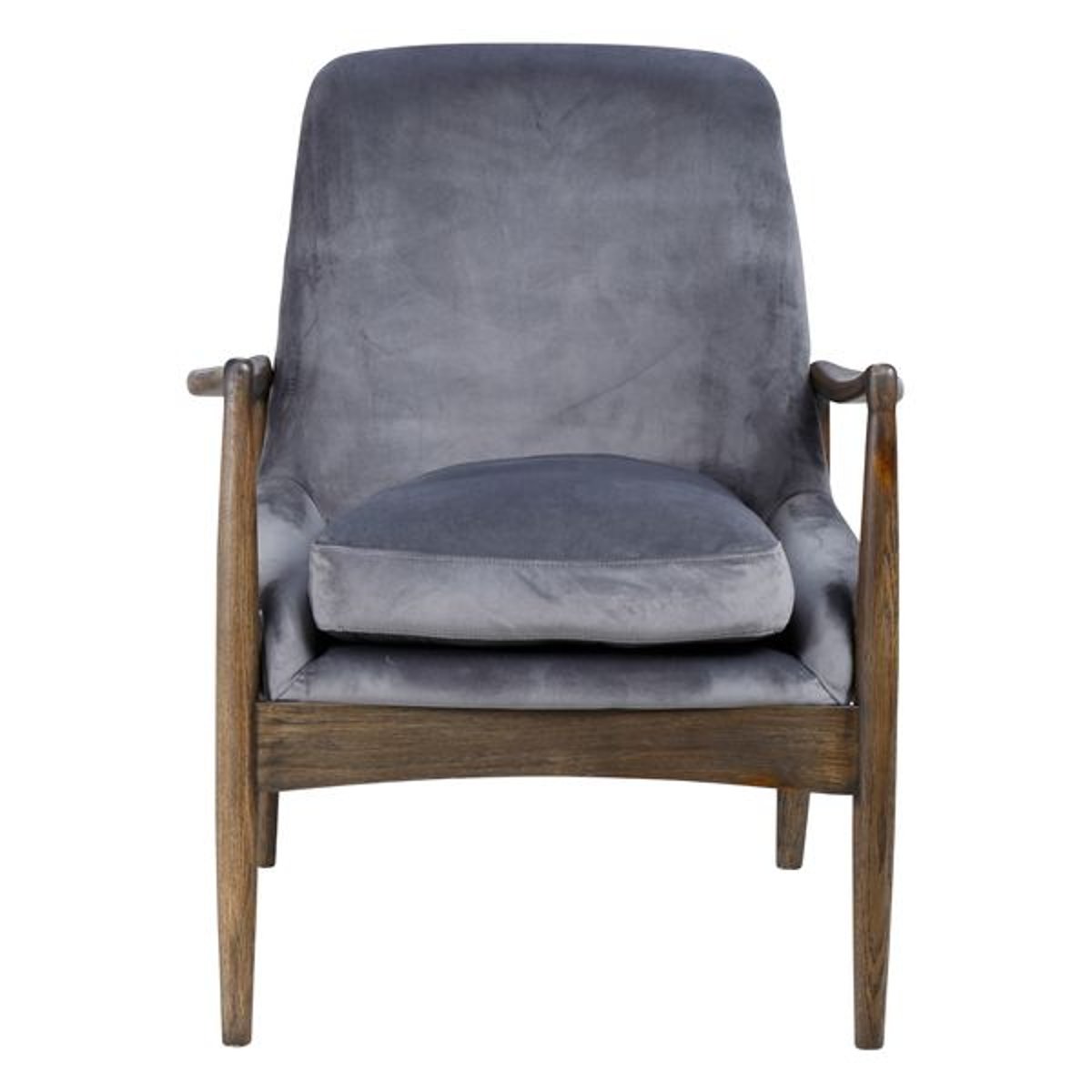 Fauteuil velours gris pieds frêne brûlé gris foncé, ZAGO