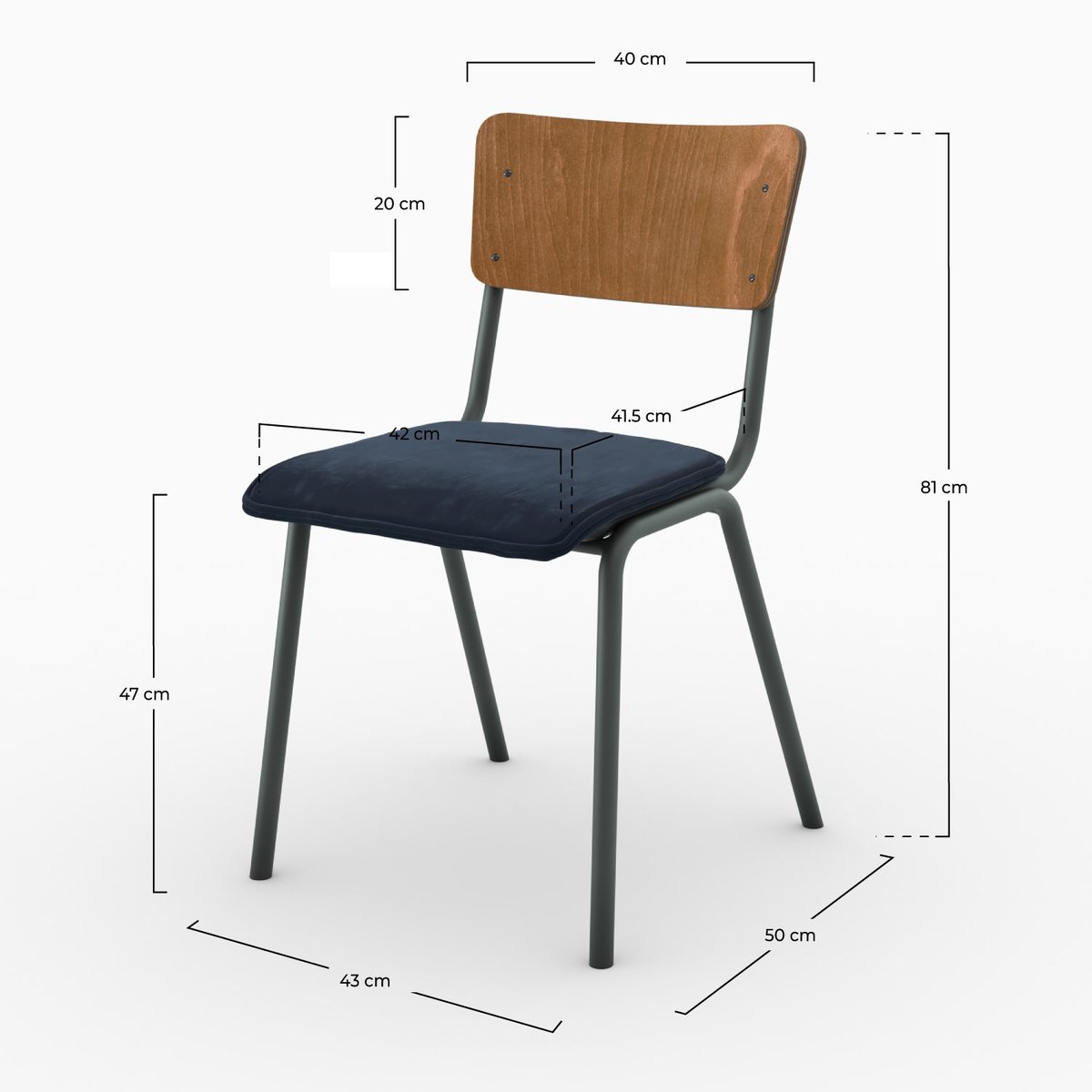 Lot de 2 chaises en bois et velours - NICO bois foncé et bleu, MAISON PAVANE