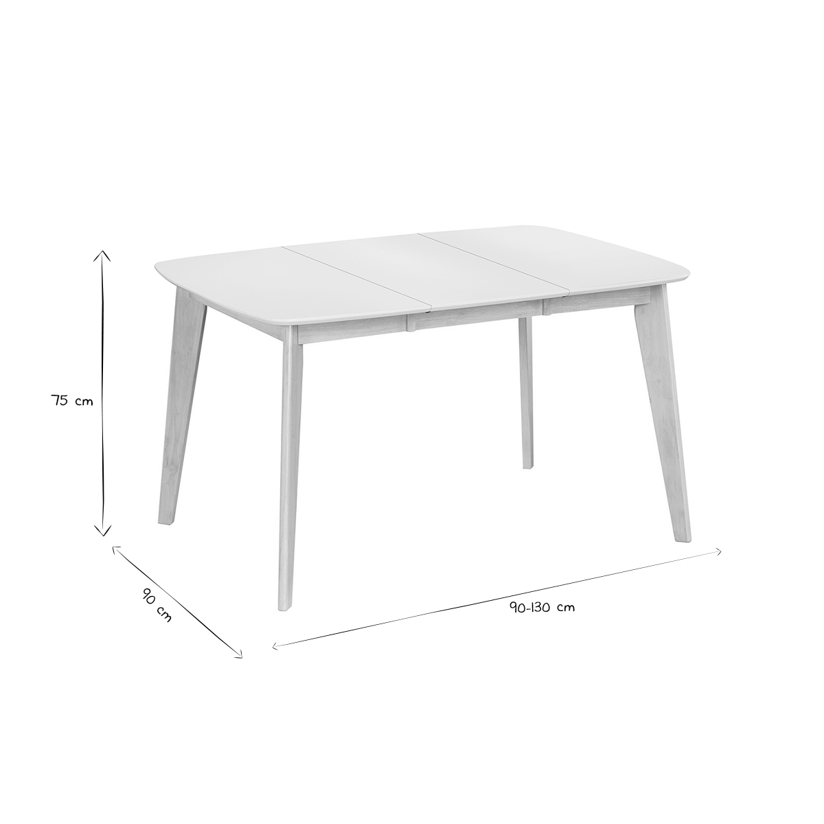 Table à manger scandinave extensible carrée L90-130 cm LEENA blanc, MILIBOO