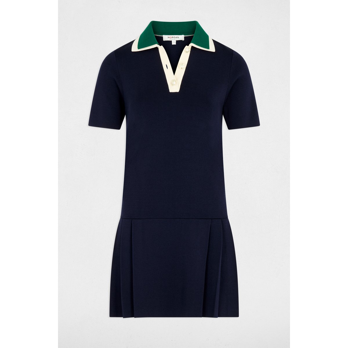 Robe tricot plissée bleu marine, MORGAN