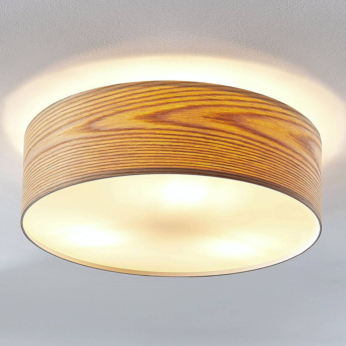 Plafonnier en bois scandinave, Dominic bois clair, blanc, LINDBY