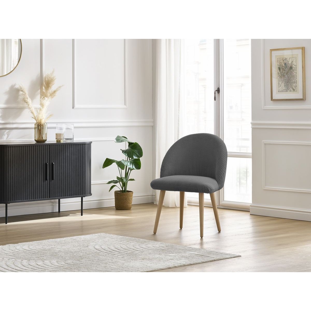 Chaise velours côtelé, LALIE gris foncé, BOBOCHIC