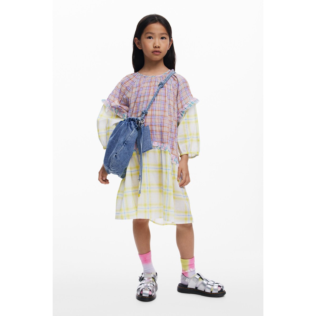 Robe à carreaux à volants multicolore, DESIGUAL
