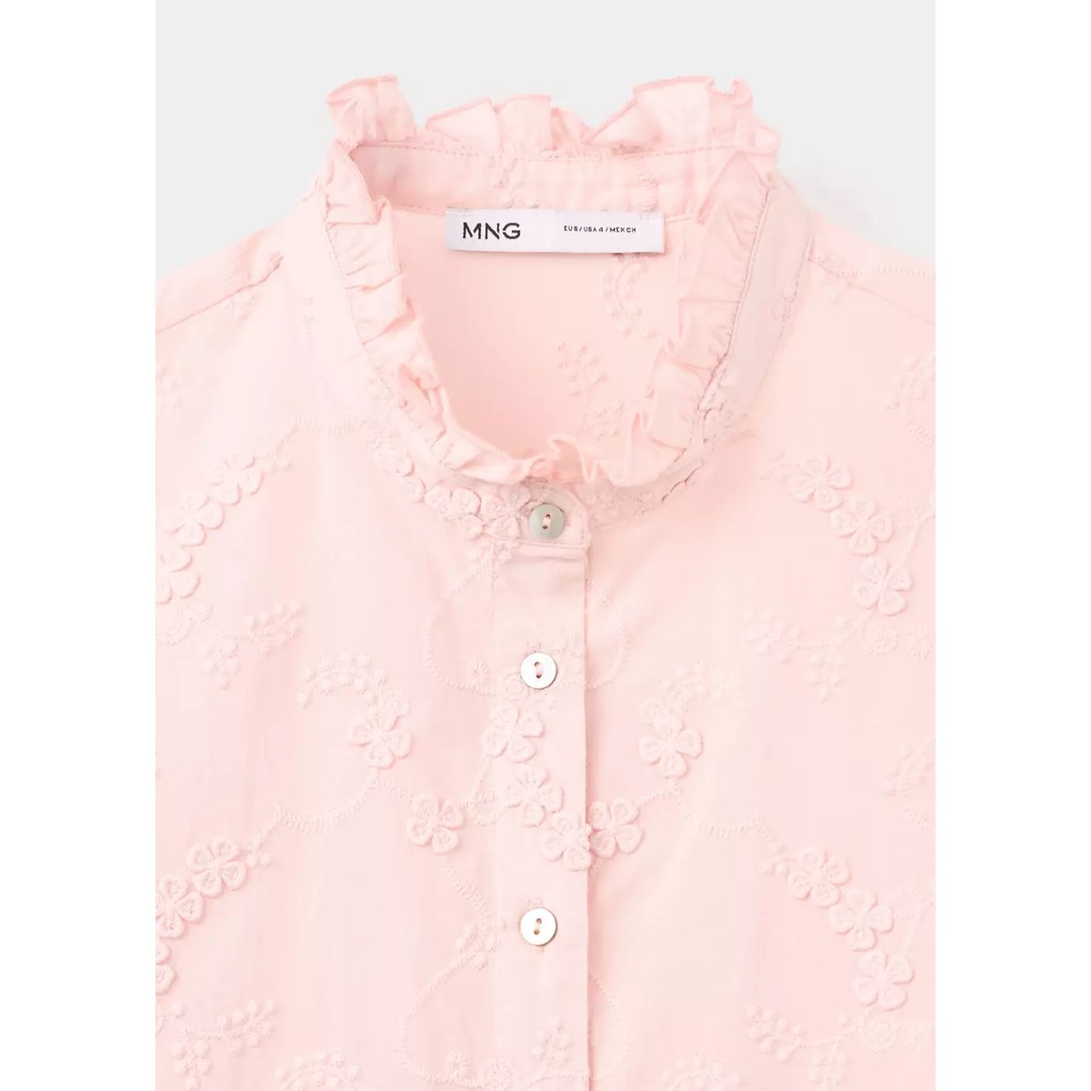 Blouse brodée manches bouffantes rose, MANGO