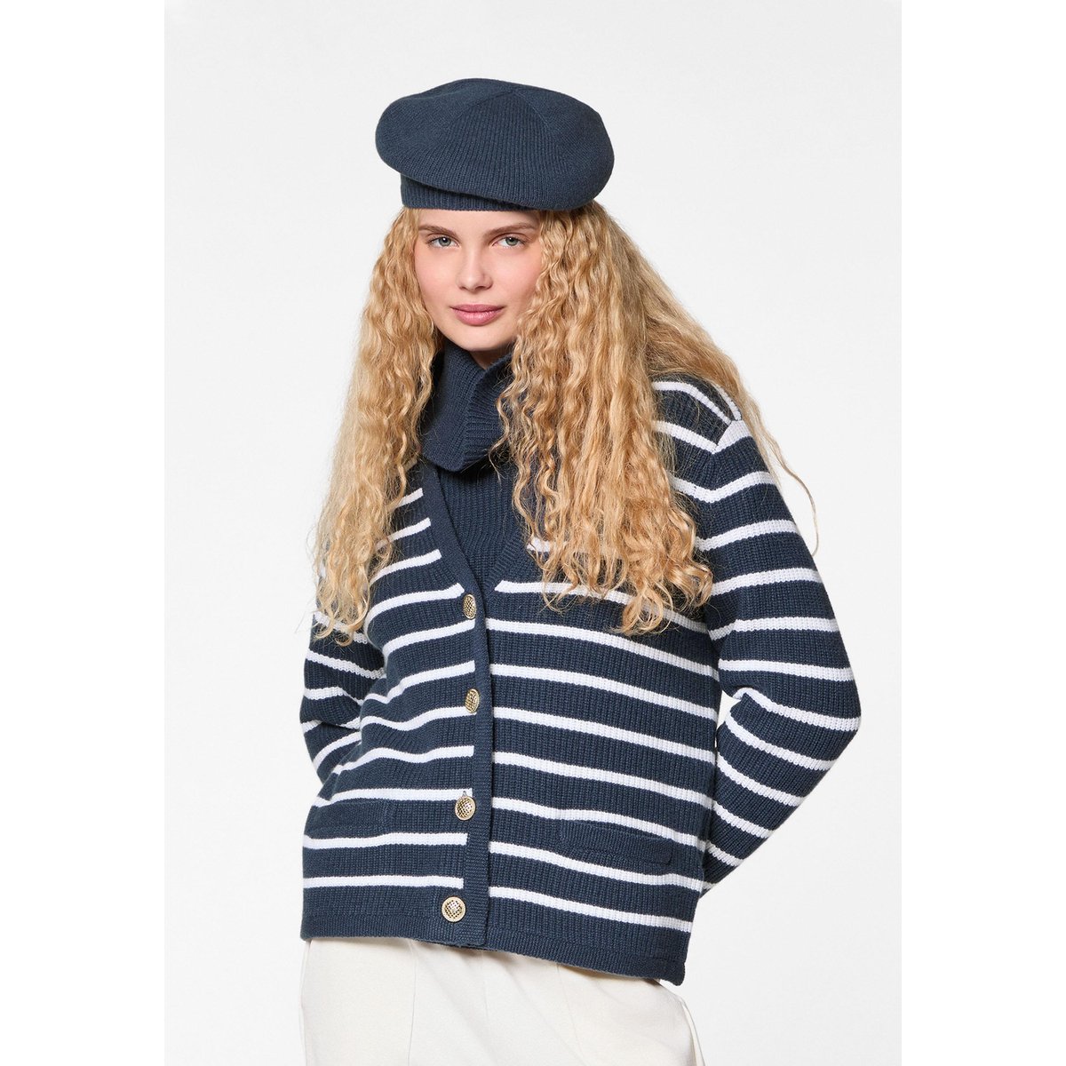 Gilet rayé en laine bleu denim, RODIER