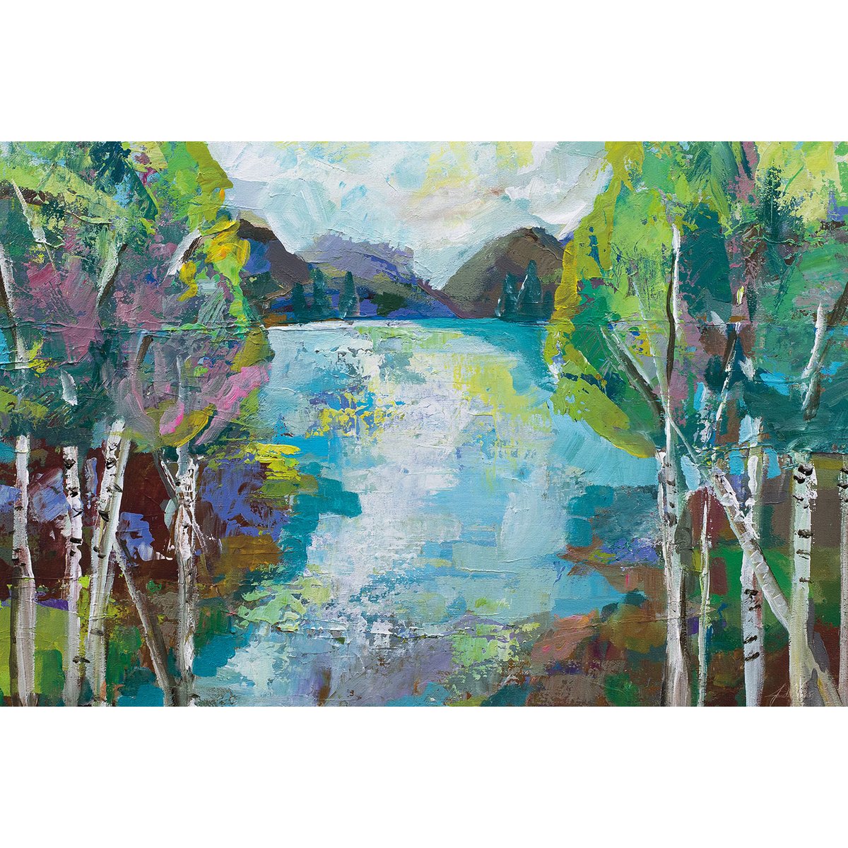 Tableau deco Bouleaux au bord de l'eau tableau alu dibond, HEXOA