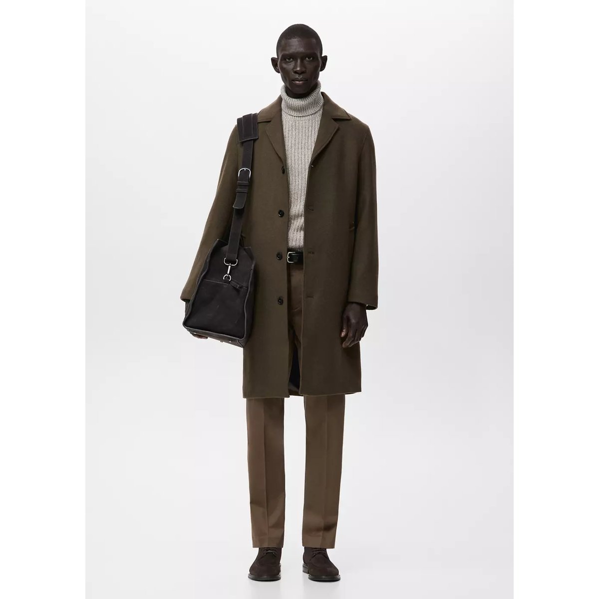 Manteau classique laine mélangée marron, MANGO MAN