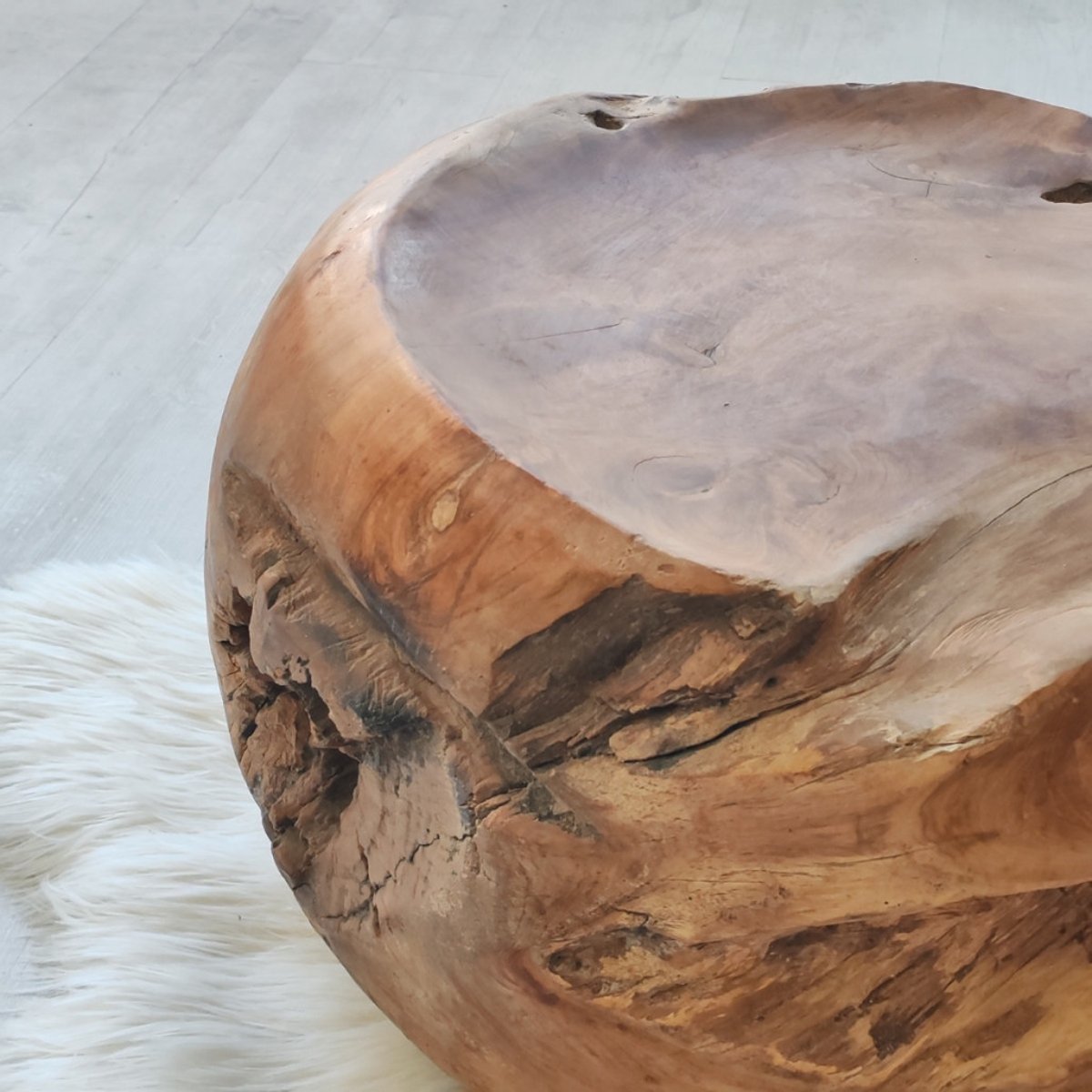 Pouf en racine de teck massif rond naturel, WANDA COLLECTION