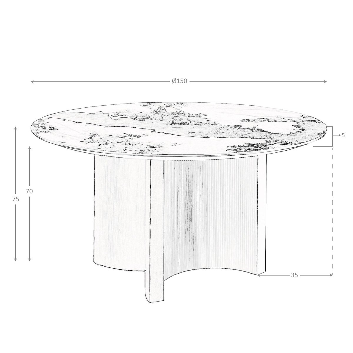 Table de salle à manger ronde en marbre porcelaine, noyer et bois argenté blanc | noyer | argent, ANGEL CERDA