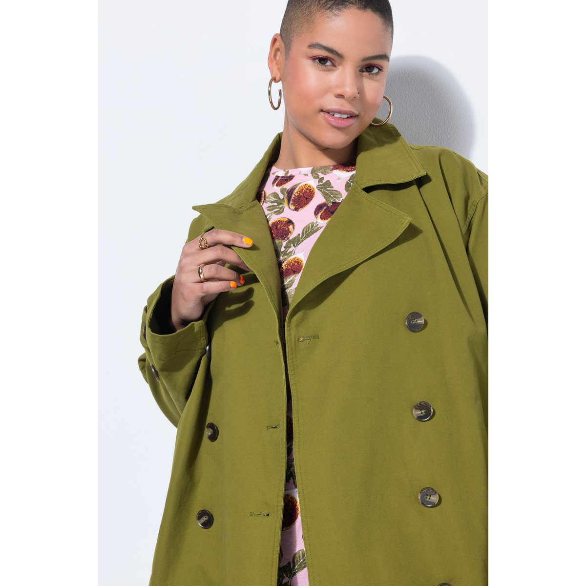 Trench-coat oversize, col à revers, 2 poches olive, STUDIO UNTOLD