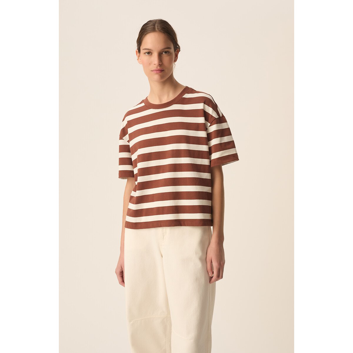 T-shirt rayé manches courtes, FILMA chocolat/blanc, DES PETITS HAUTS