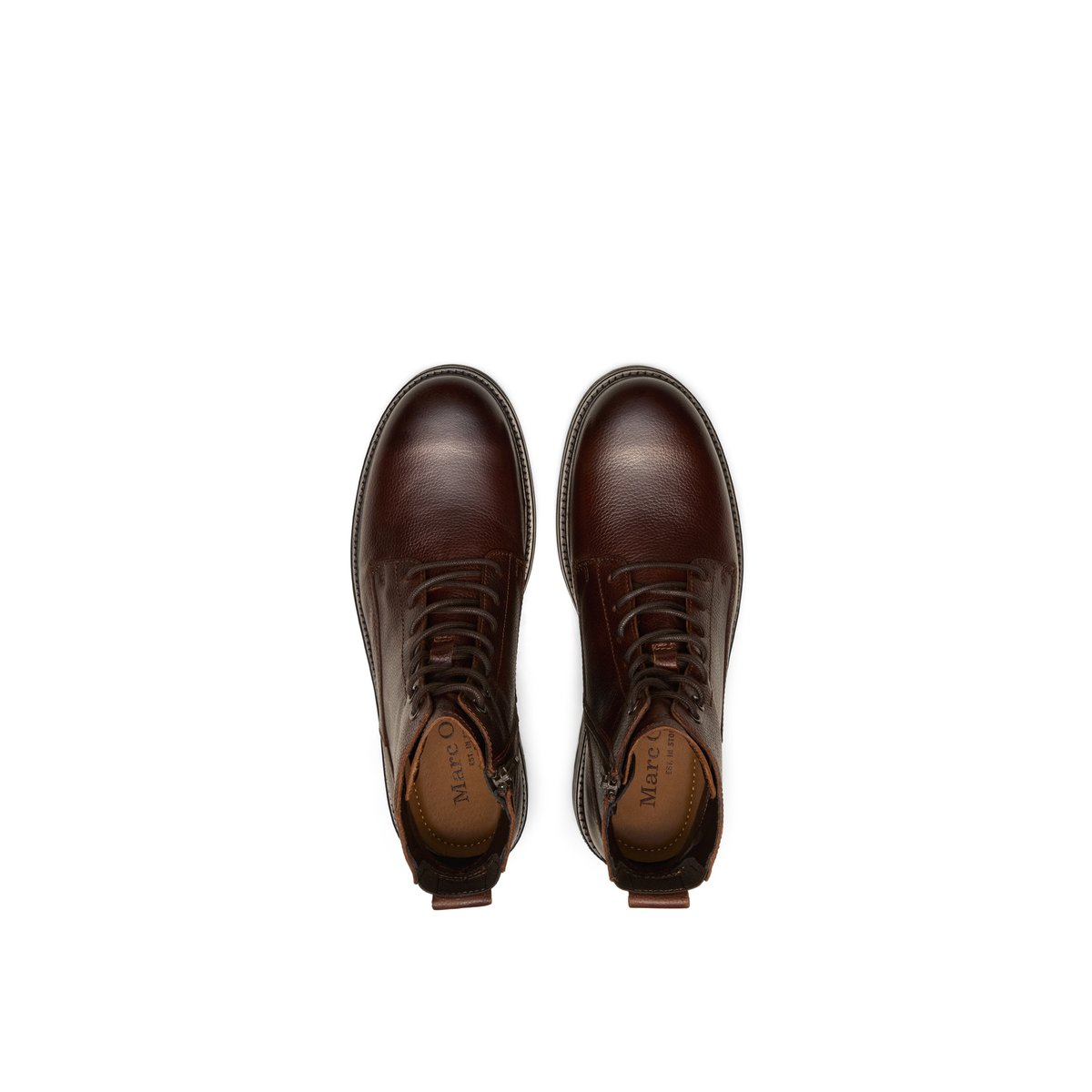 Bottes à lacets, modèle Rony en cuir de vachette à grain naturel cognac, MARC O'POLO