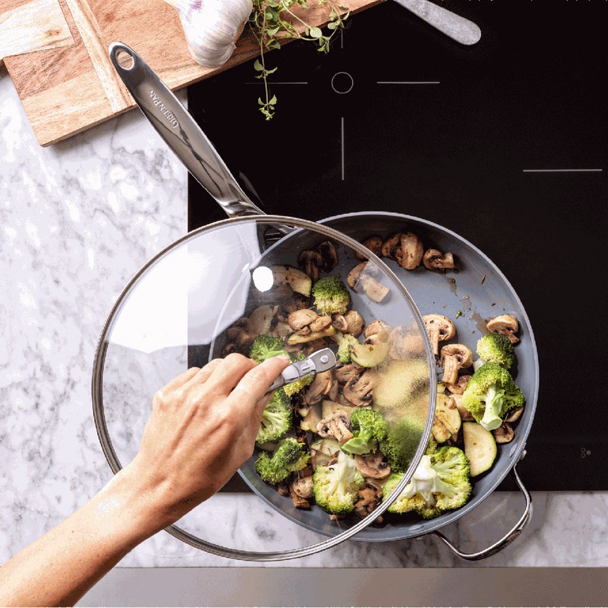 Couvercle 30 cm en verre bord inox transparent / cristal, GREENPAN