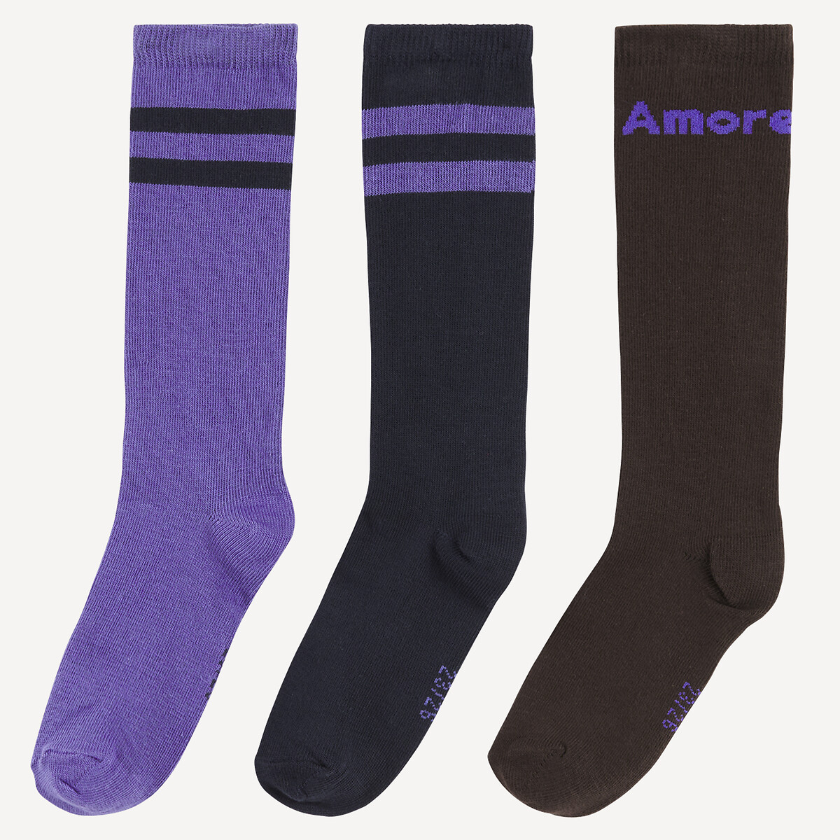 Set van 3 paar sporty kousen blauw + violet, LA REDOUTE COLLECTIONS