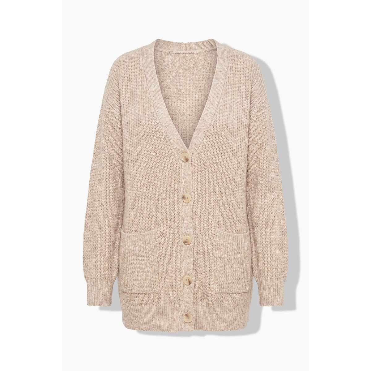 Cardigan en maille côtelée, col en V beige mélangé, ULLA POPKEN