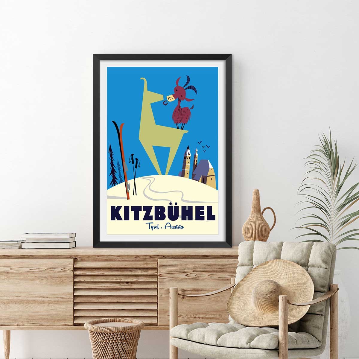Poster de bisous de kitzbuhl affiche + cadre en bois - noir, HEXOA