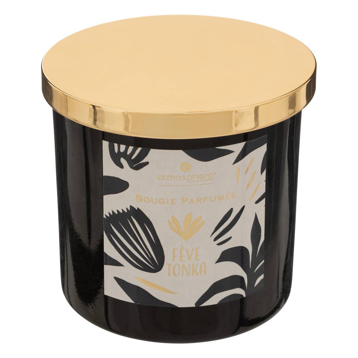 Bougie parfumée pot en verre imprimé à couvercle métal PLUM rouge, ATMOSPHERA