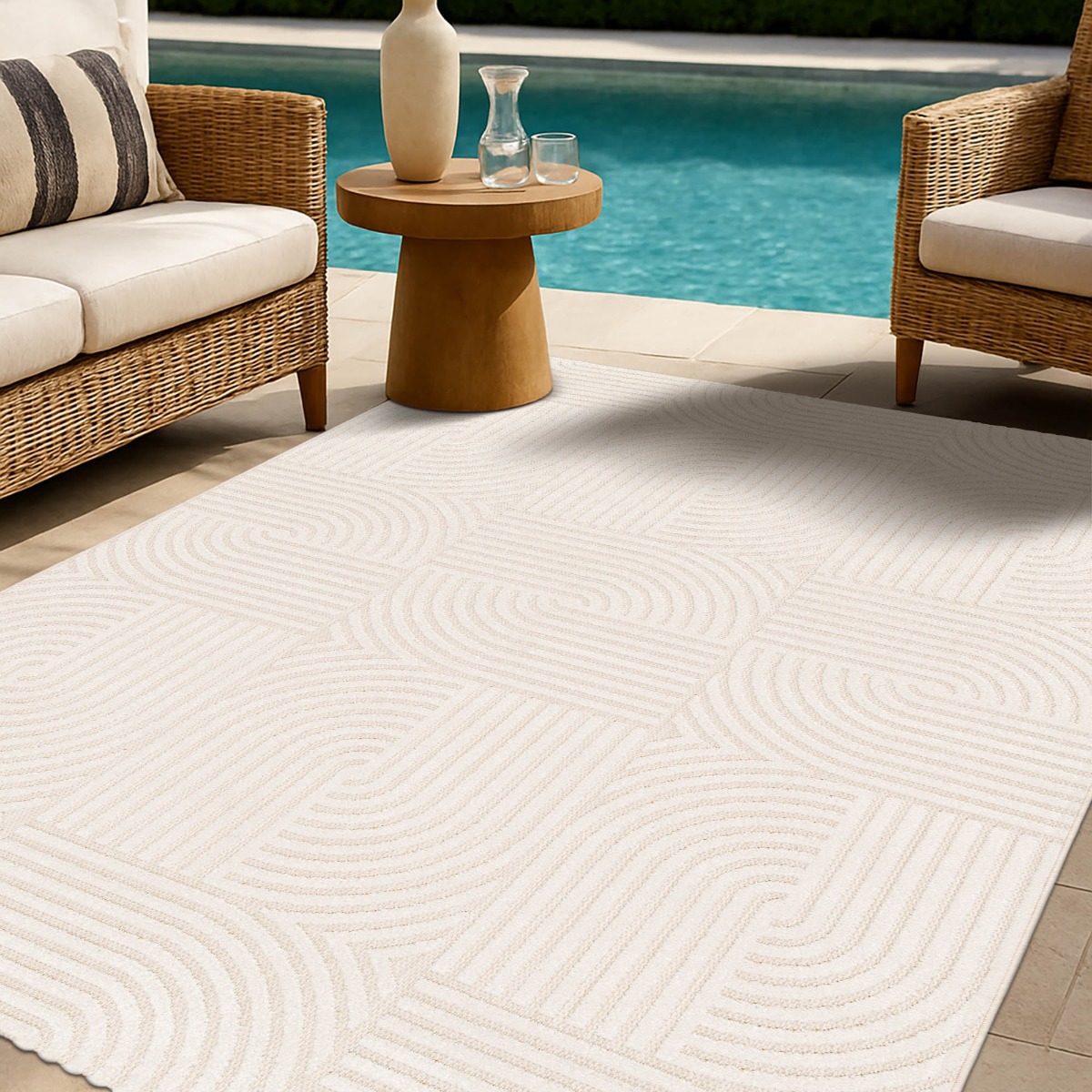 Tapis en relief géométrique moderne CHILL crème, THE DECO FACTORY