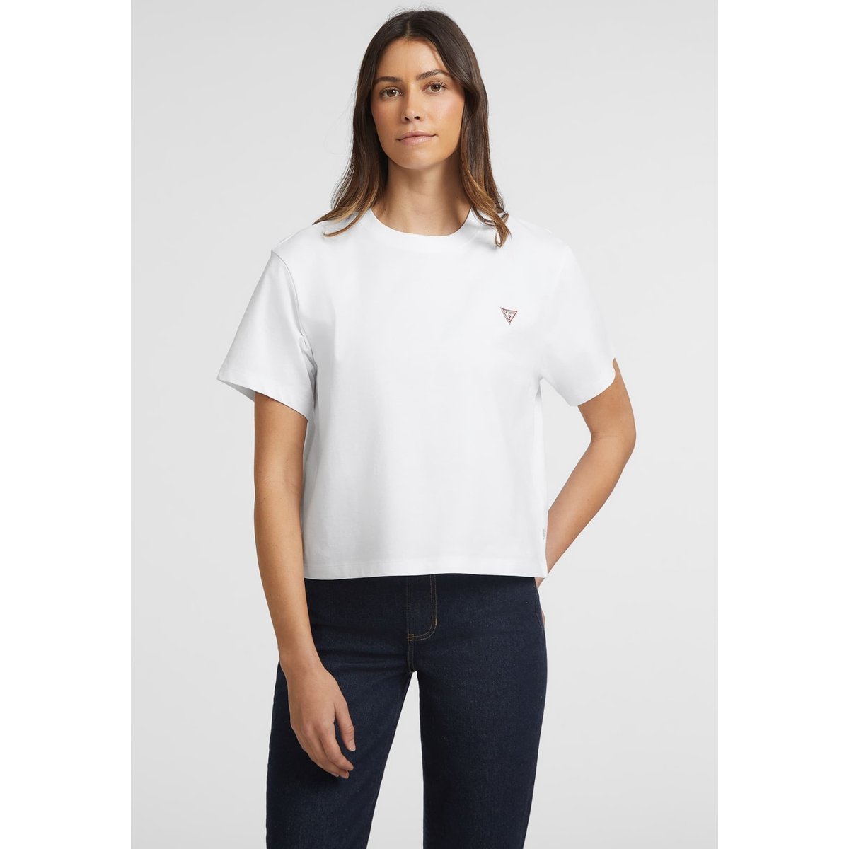 T-Shirt Boxy Mini Triangle blanc, GUESS JEANS