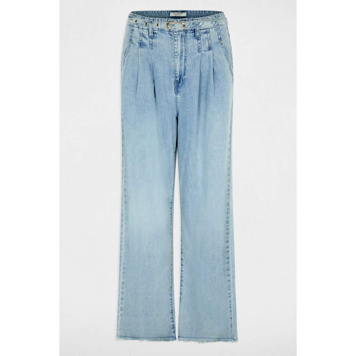 Jean large taille haute denim bleach, MORGAN