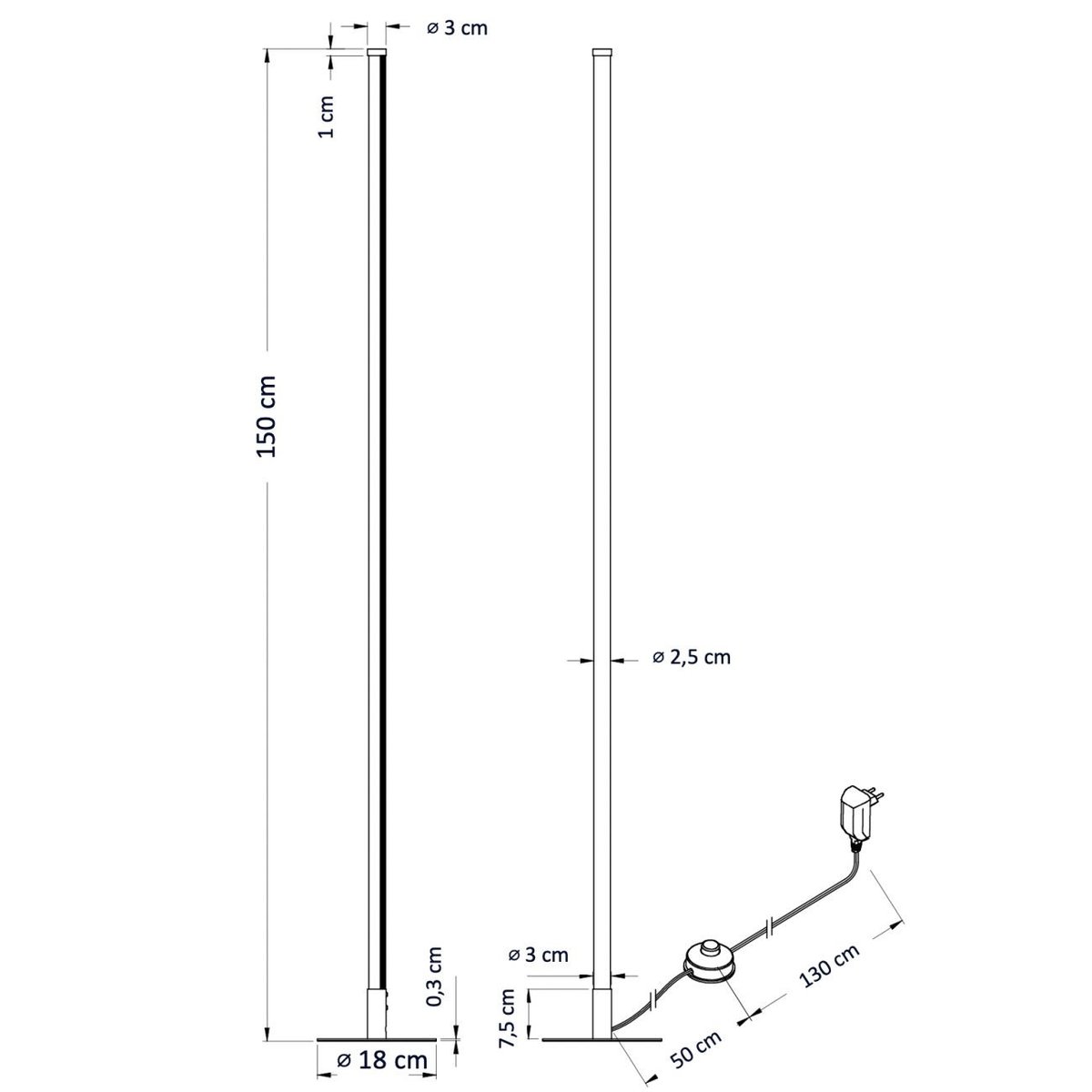 Lampadaire LED fin et minimaliste - SLOANE noir, KOSILUM