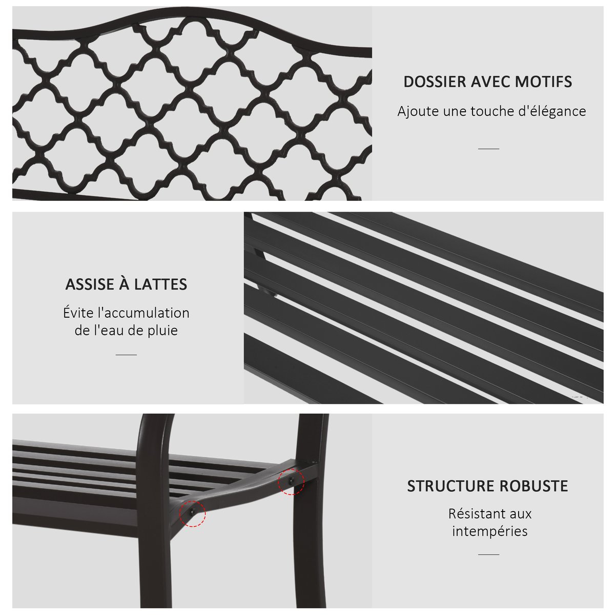 Banc de jardin Métal Brun brun, OUTSUNNY
