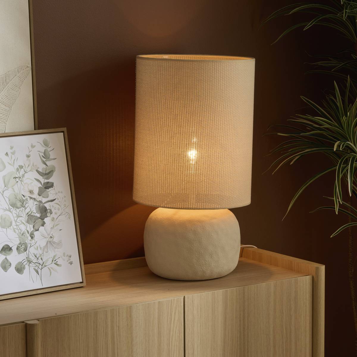 Lampe cylindrique OBINE beige, ATMOSPHERA