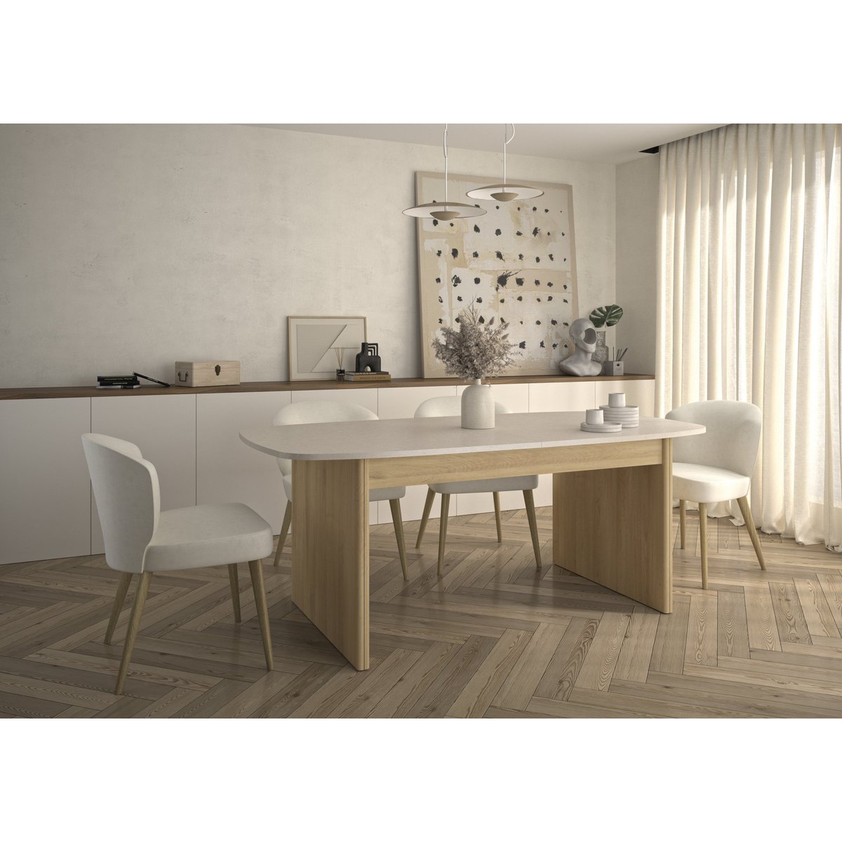 Table rectangulaire imitation bois naturel beige, DIAGONE