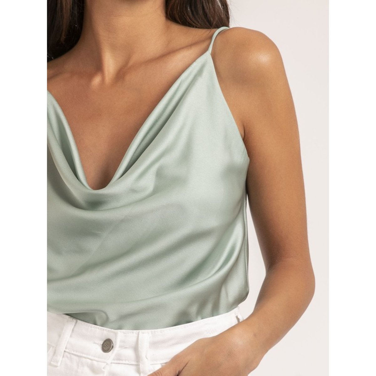 Caraco Satin Col Bénitier Flamell vert d'eau, DONA LISA