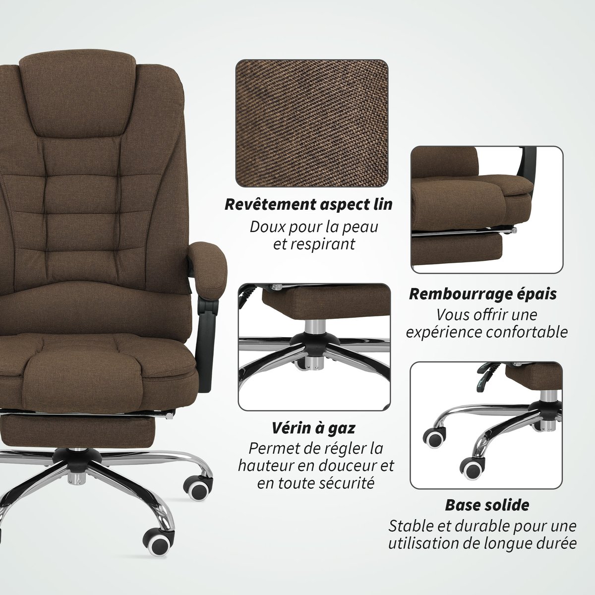 Chaise de bureau Polyester Marron marron, HOMCOM