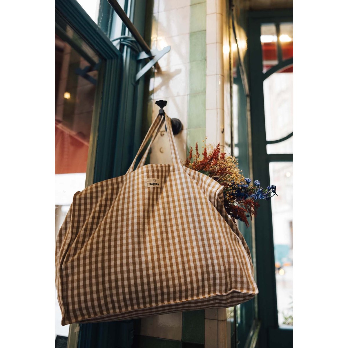 Sac week-end en coton, VICHY beige vichy camel, GABRIELLE PARIS