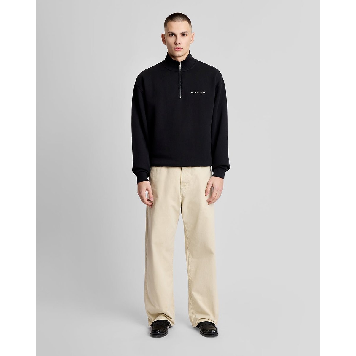 Sweat-shirt camionneur épais script zippé noir jais, LYLE & SCOTT