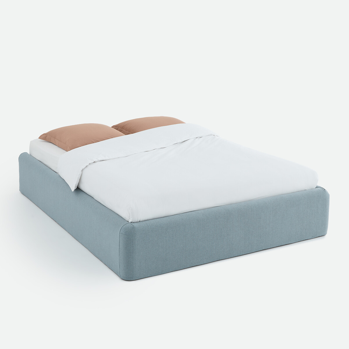 Lit coffre, tissu chenille texturée, sommier relevable, BOLEA bleu, LA REDOUTE INTERIEURS