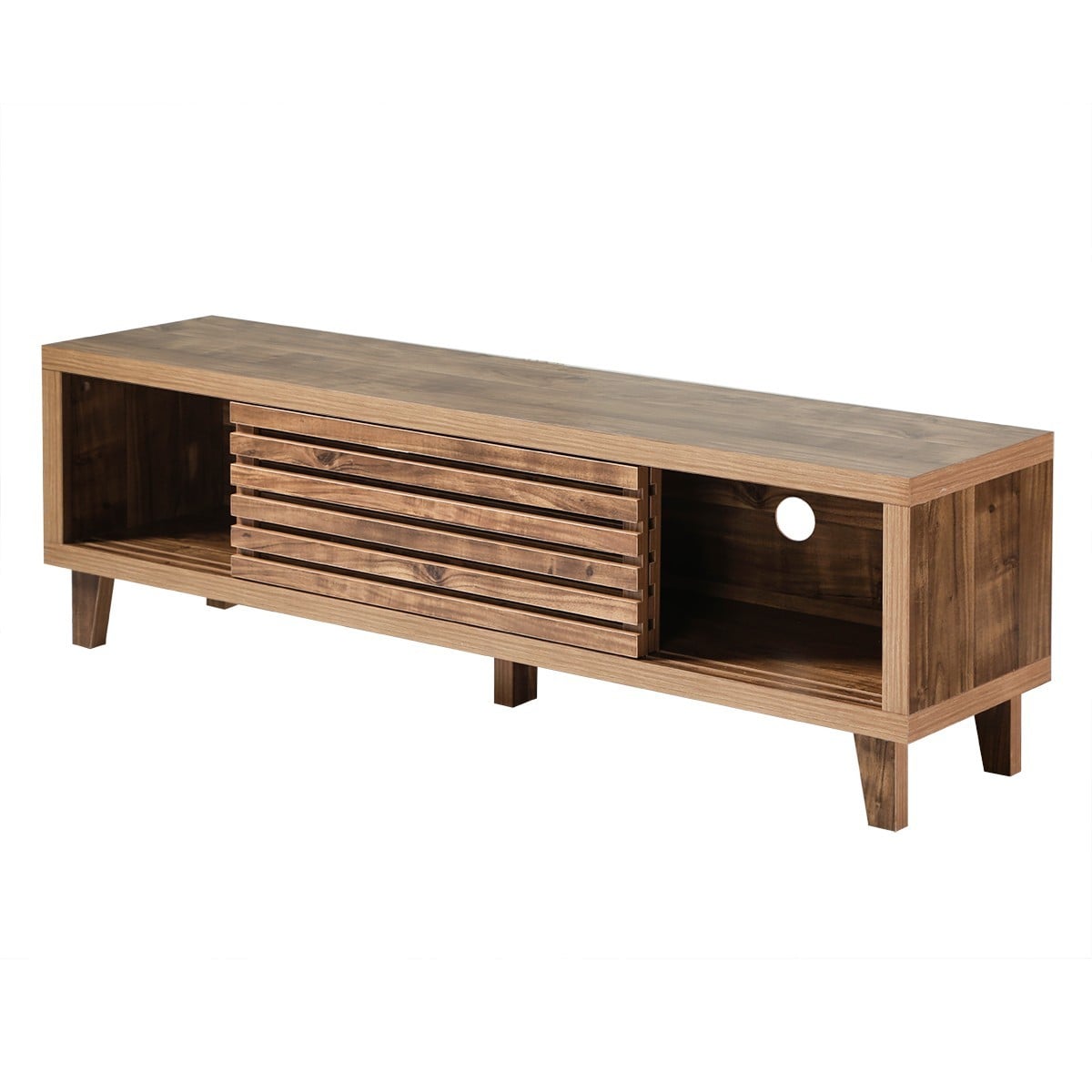 Meuble TV 2 portes coulissantes LIAM bois foncé, CALICOSY