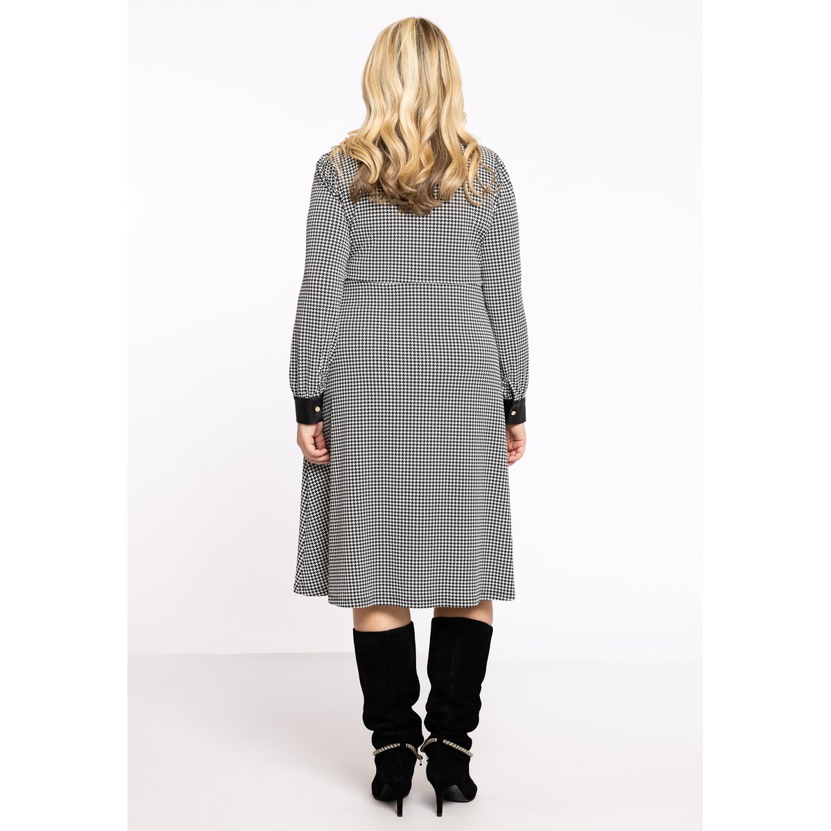 Robe imprimée pied-de-poule noir, YOEK