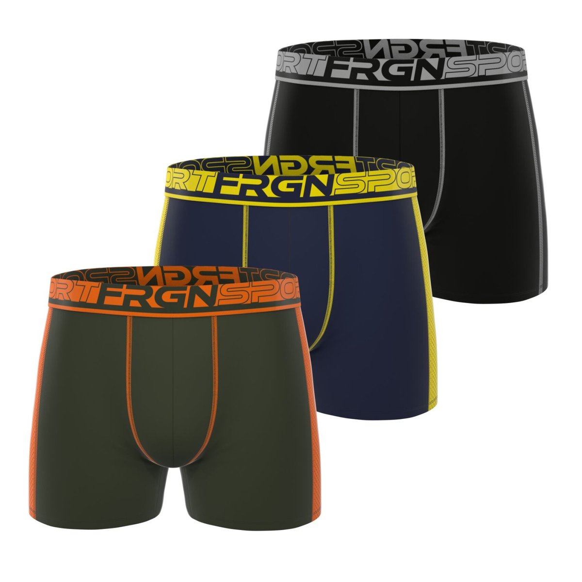 Lot De 3 Boxers Sport noir/girs/bleu foncé/jaune/kaki/orange, FREEGUN