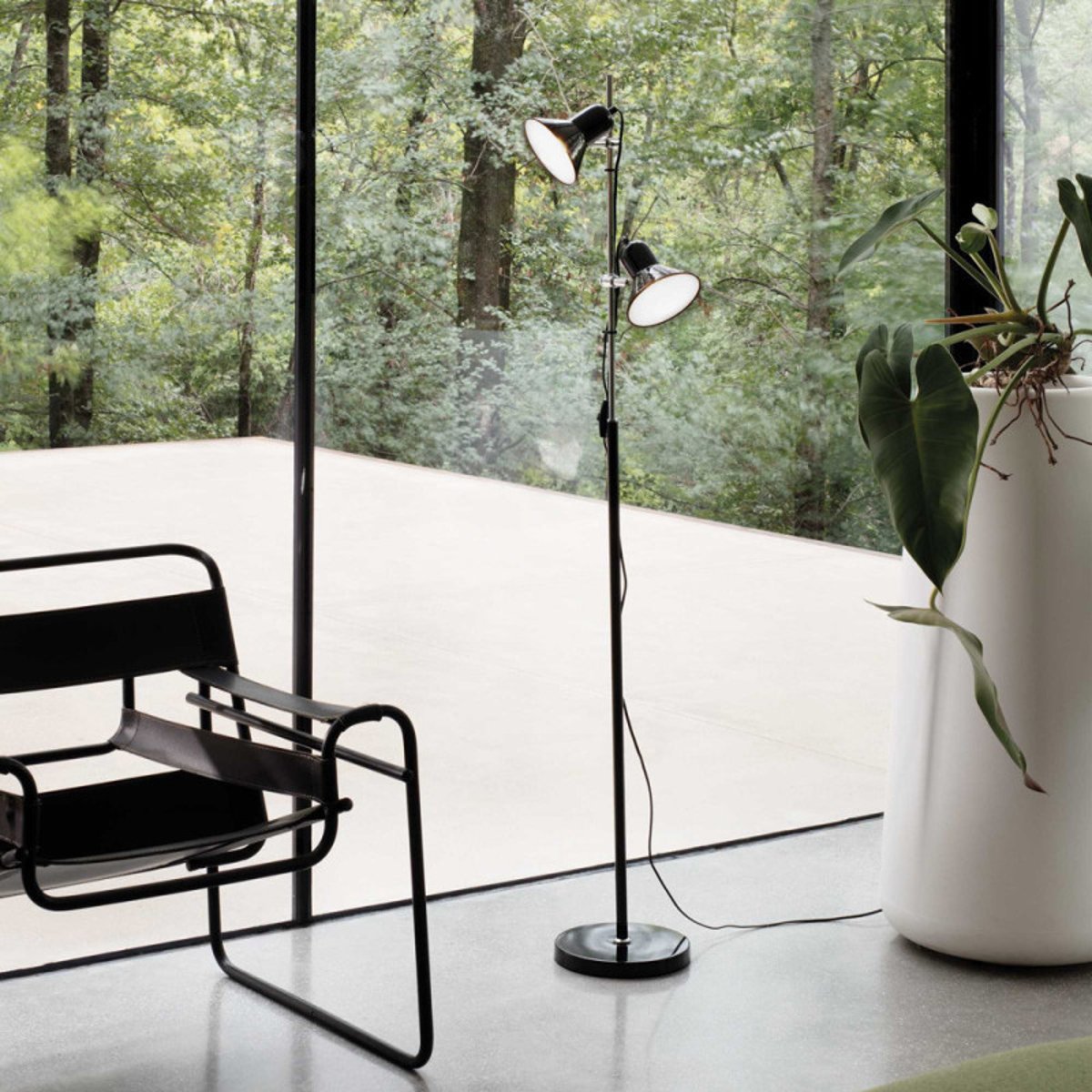 Lampadaire 2 diffuseurs métal noir et chrome Polly noir, MILLUMINE