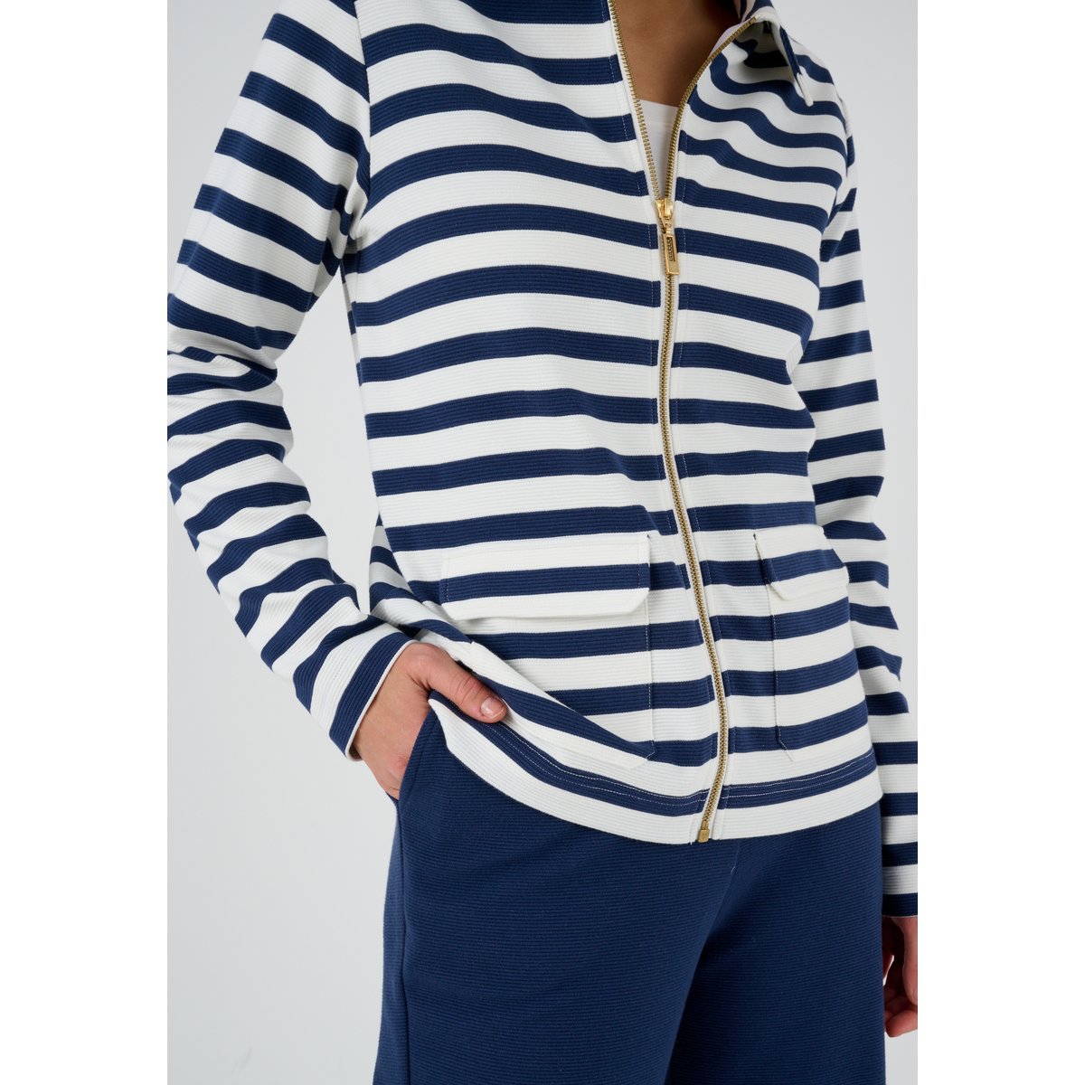 Veste de détente maille ottoman rayée blanc ecru rayé marine, DAMART