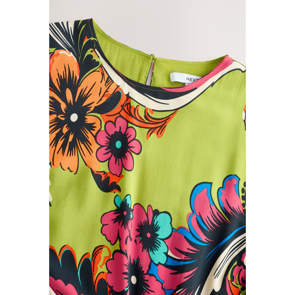 Robe asymétrique courte drapée à tapisserie imprimée vert citron, NEXT
