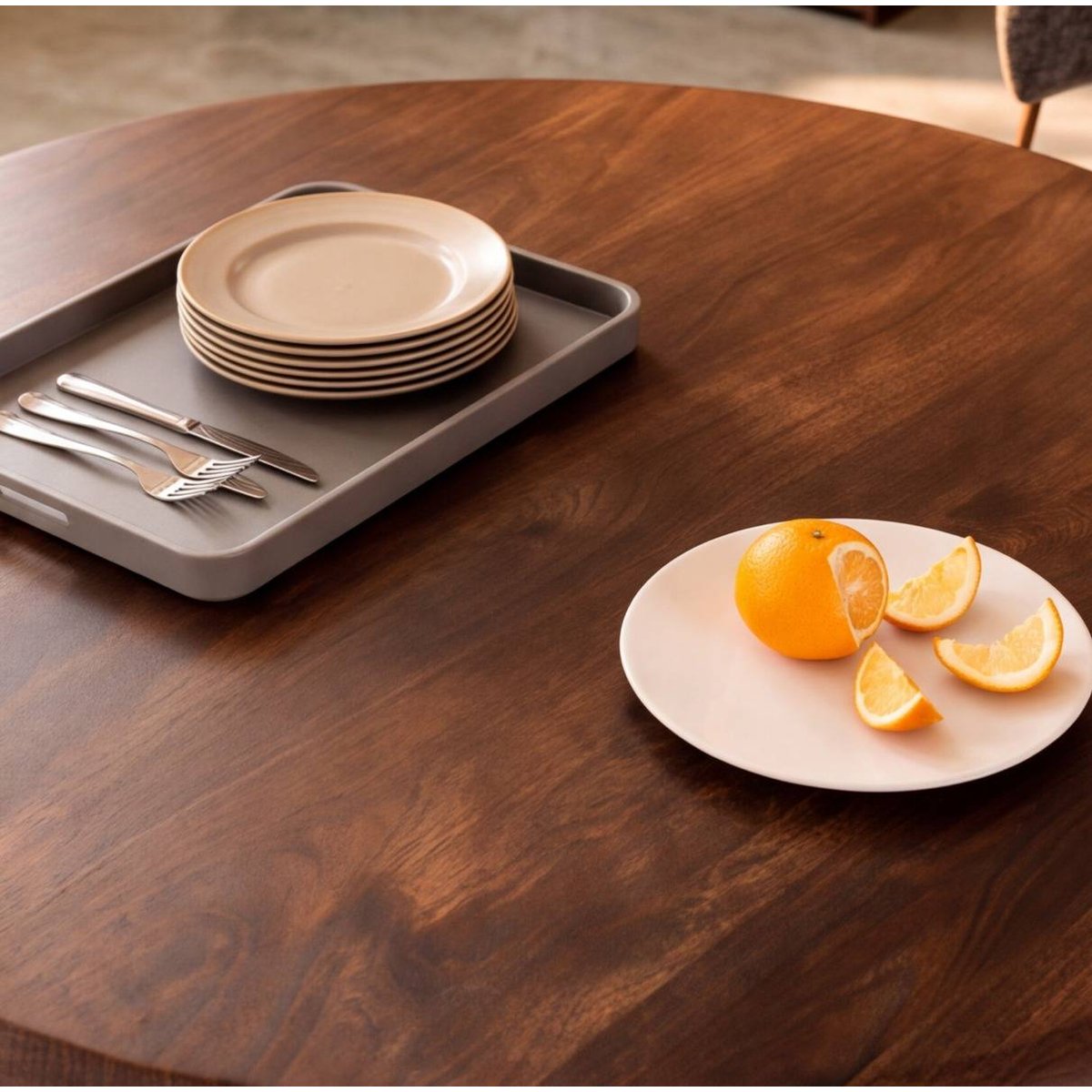 Table à manger ronde en bois de manguier SELVA bois foncé, MADE IN MEUBLES