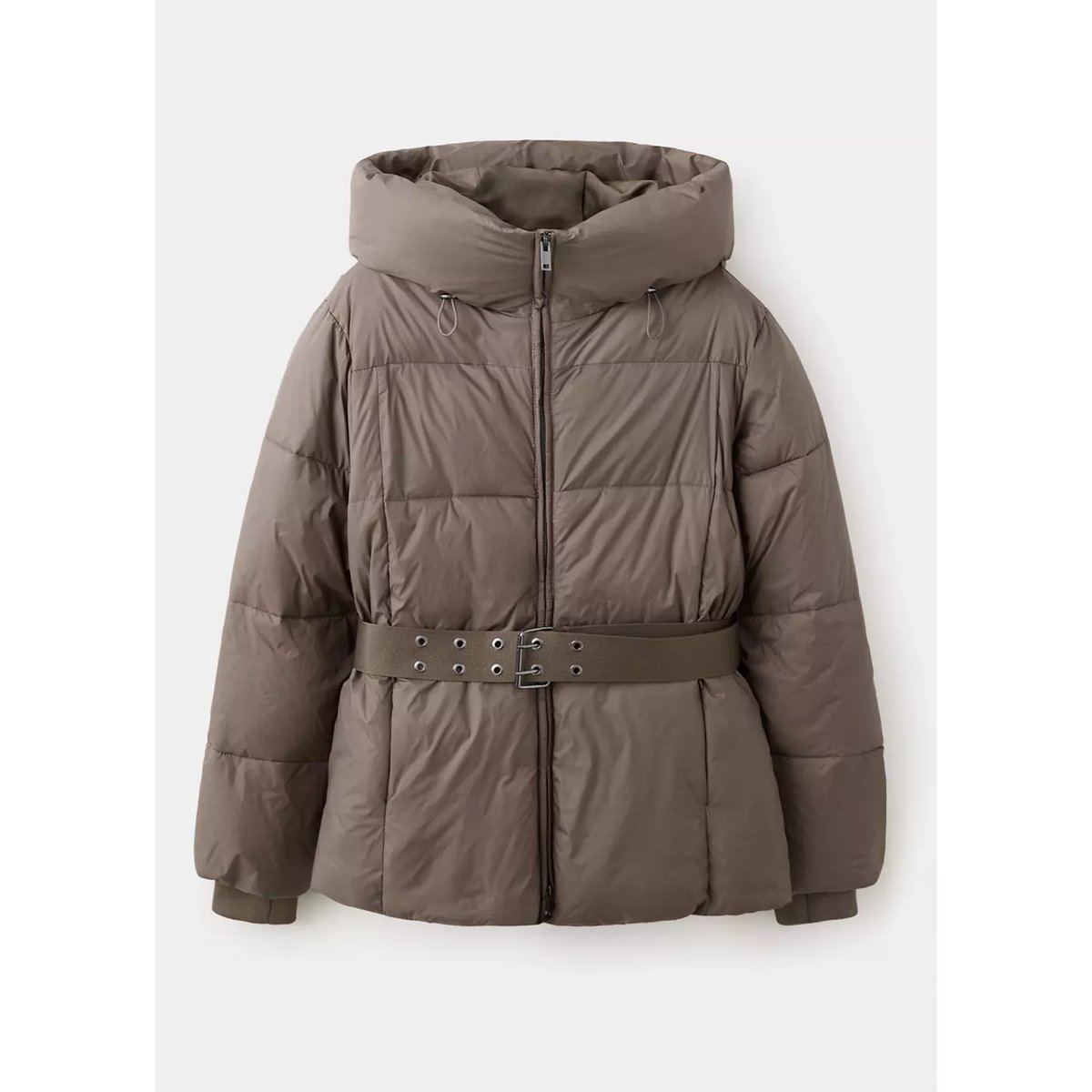 Anorak matelassé avec ceinture marron moyen, MANGO
