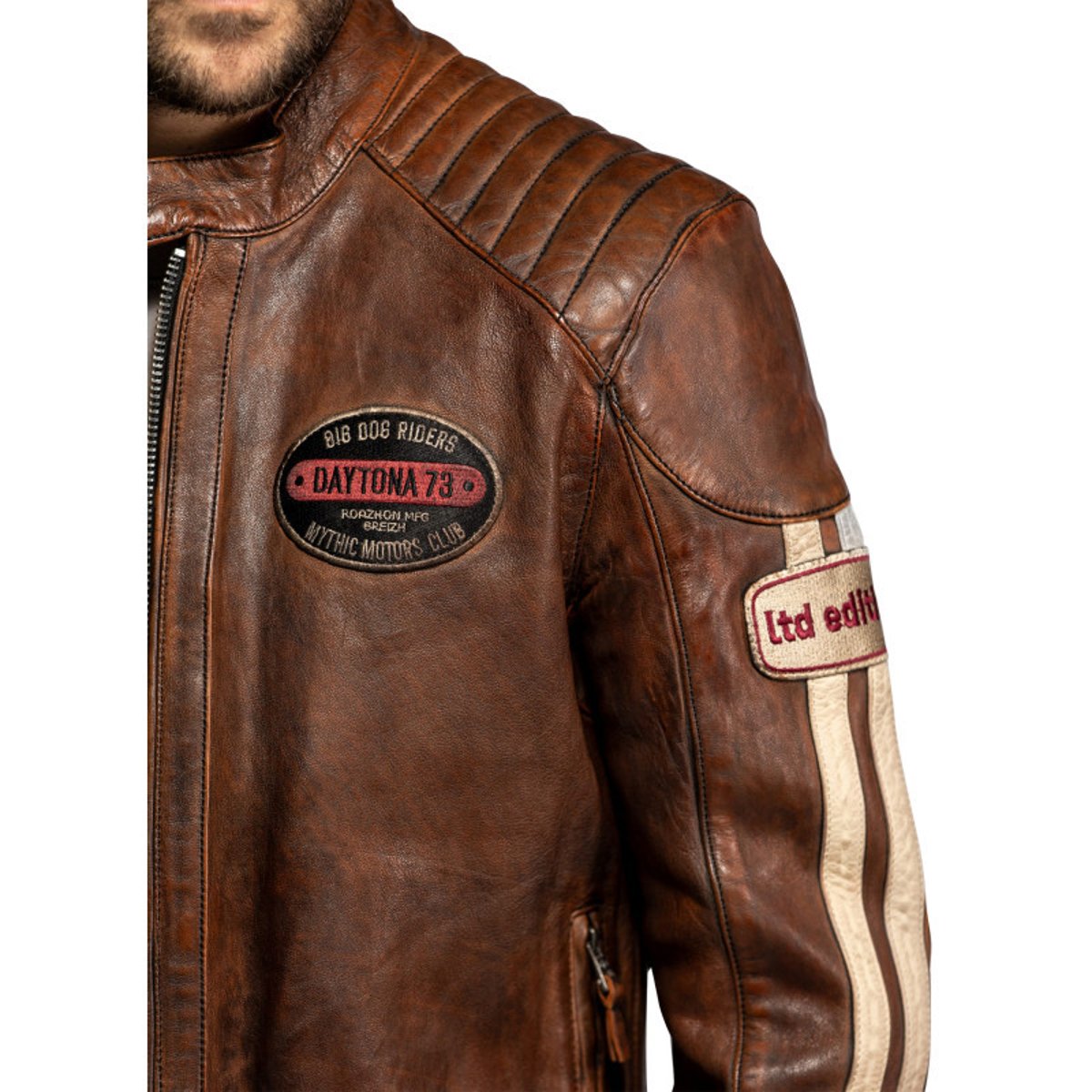 Blouson Corning en cuir d'agneau brun à coupe droite pourvu d'un col boutonné marron, DAYTONA